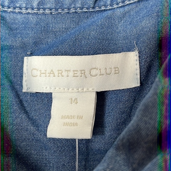 NWT Charter Club Tie Hem Sleeveless Blue Top SIZE 14 PLUS SIZE NEW WITH TAGS - Picture 2 of 8